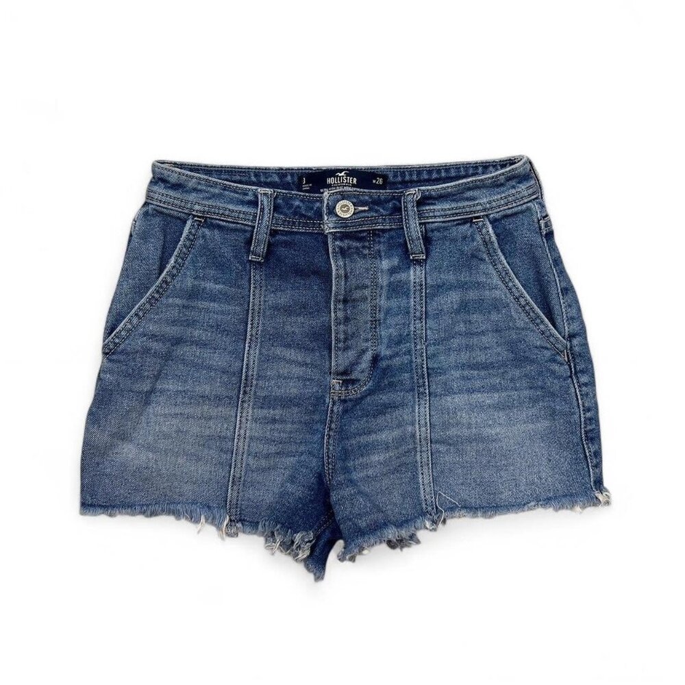 Hollister‎ Denim High Rise Shorts Cut Off Front Seams Dark Wash Size 3/26
